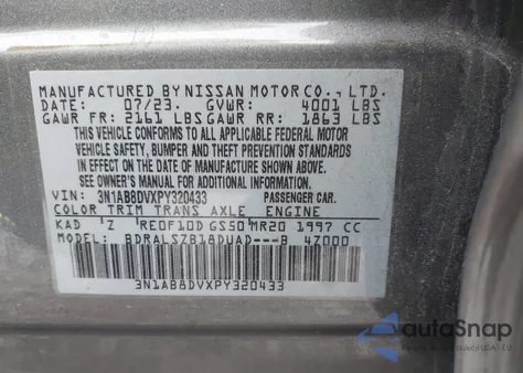 2023 Nissan Sentra Sr Xtronic Cvt from USA, damaged, VIN 3N1AB8DVXPY320433